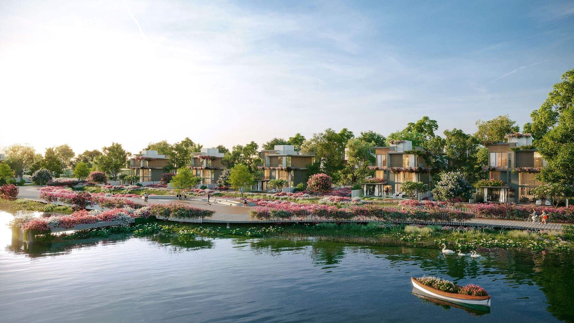 Phối cảnh khu biệt thự ven hồ tại Ecopark Ninh Bình